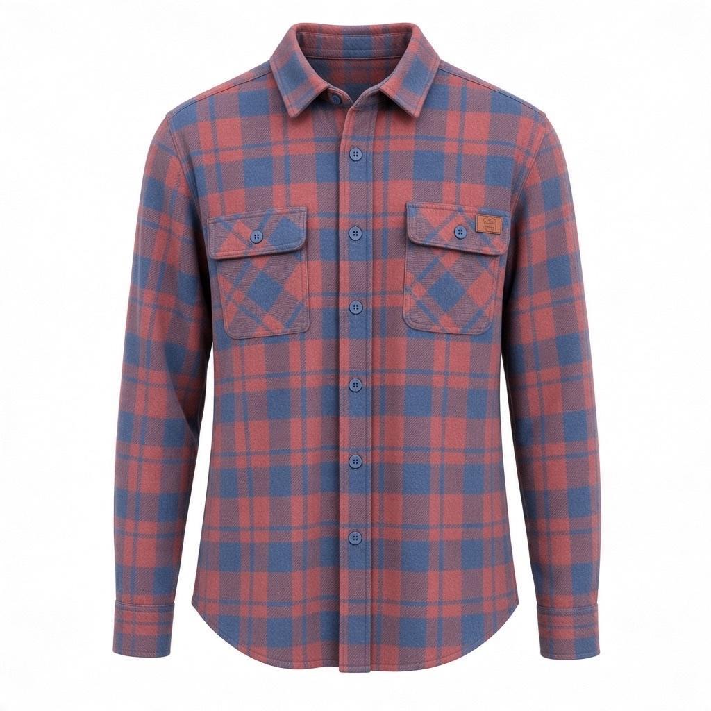 Flannel shirt in red and blue plaid, buttoned front