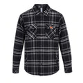Flannel shacket in black plaid, buttoned front